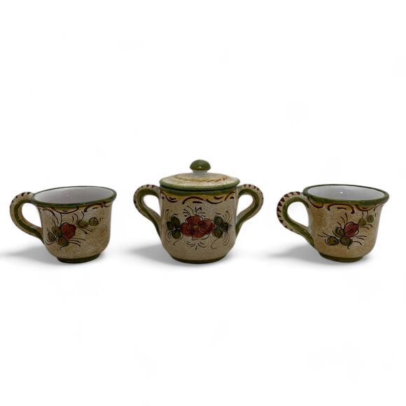 Deruta Italy Espresso Demitasse Serving Set Two Cups Sugar Bowl Tray Italian - Picture 2 of 10